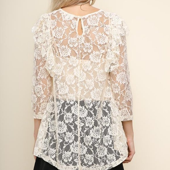 Umgee Lace Sheer Long Sleeve Top